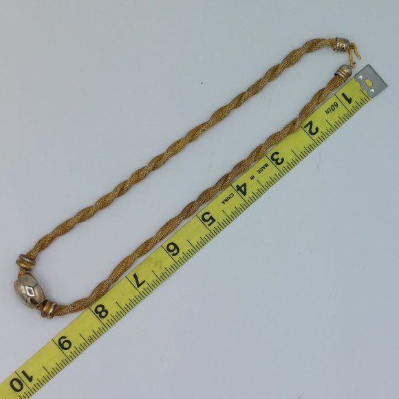 Gold Toned Mesh Twisted Chain Silver Toned Beads Easy Hook Clasp 18" - Picture 10 of 10